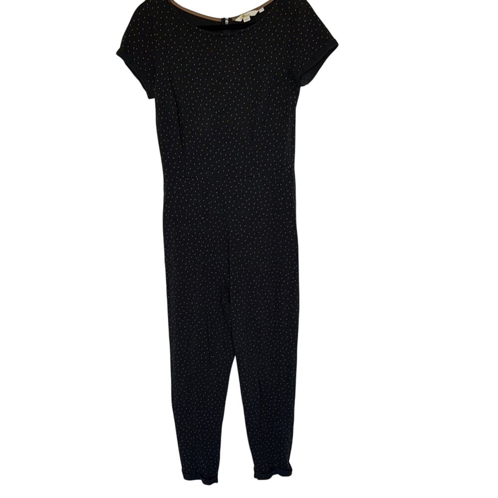 Boden Caitlyn Polka Dot Jersey Jumpsuit Navy/Truffle, 4P